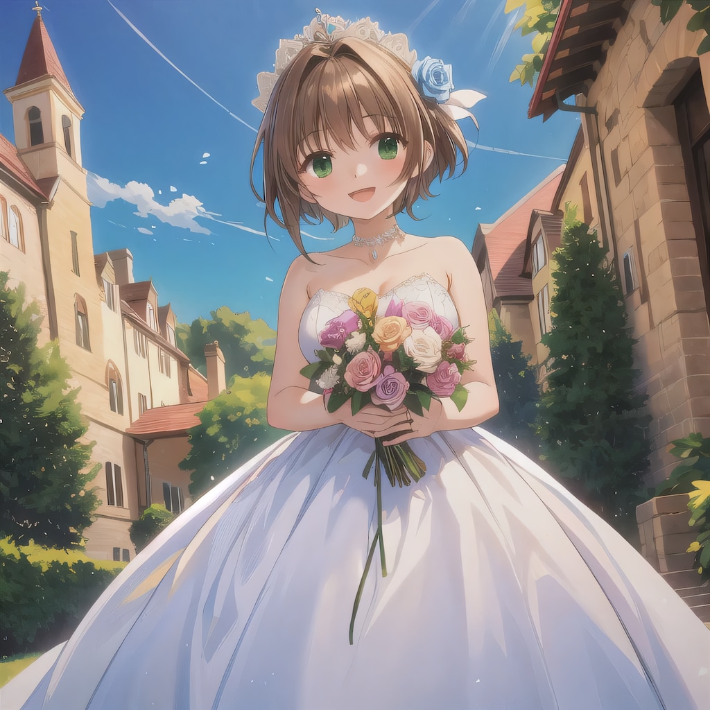 茶髪ボブでウェディングドレスの少女６