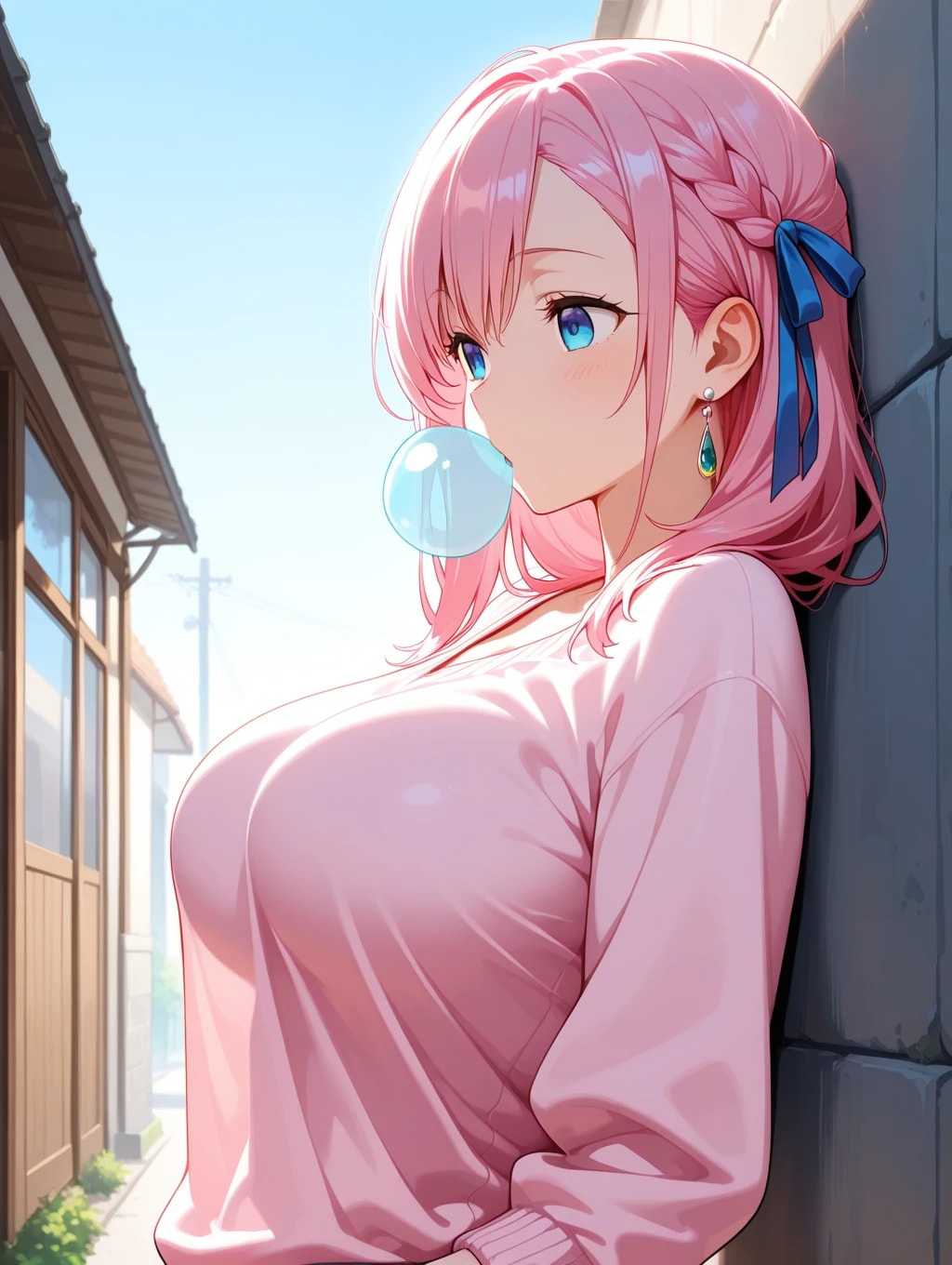 フーセンガムとピンク髪