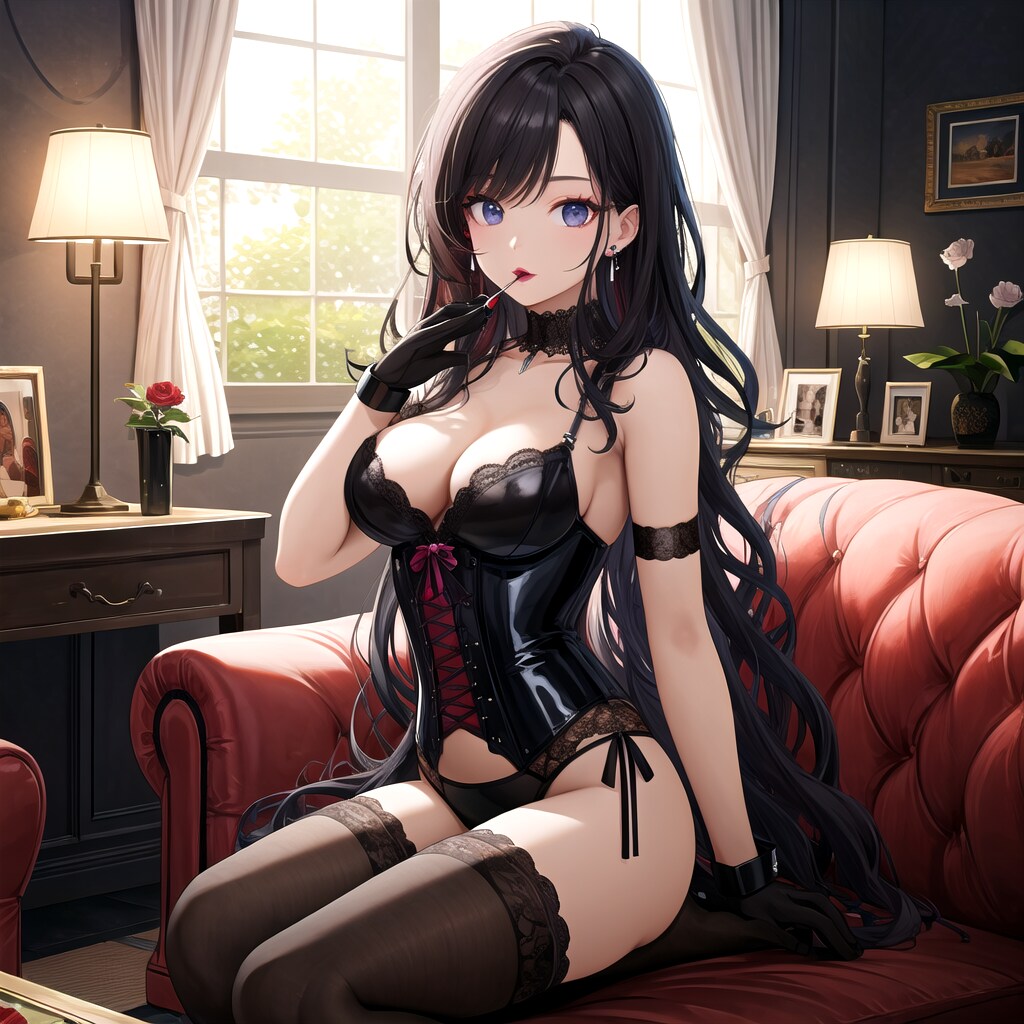 自室でゴシックファッション