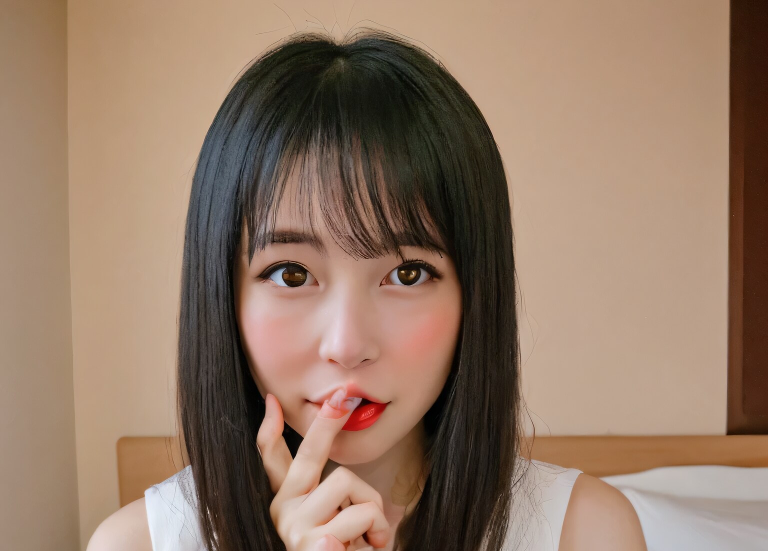 黒髪ロングで寝室の美女１３ | の人気AIイラスト・グラビア