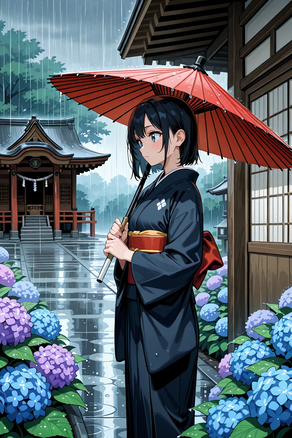 紫陽花と女の子