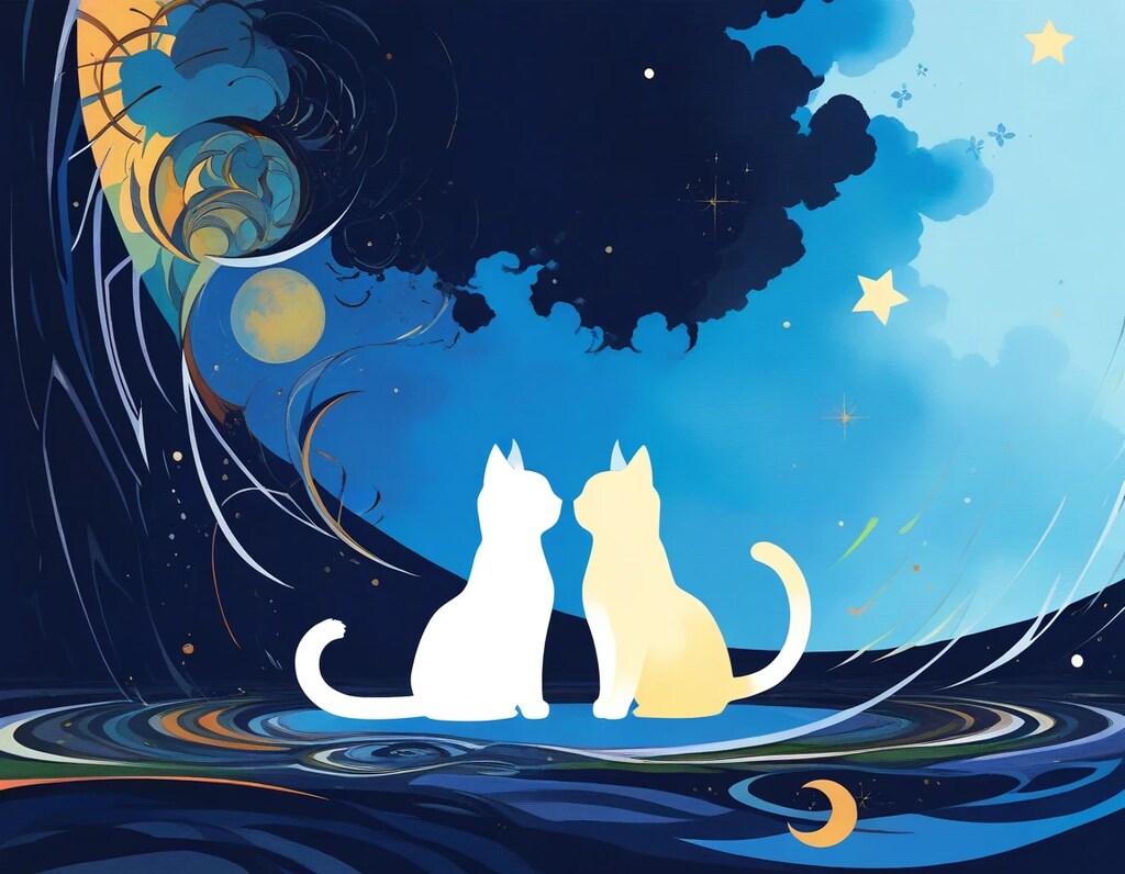 月と猫のシルエット