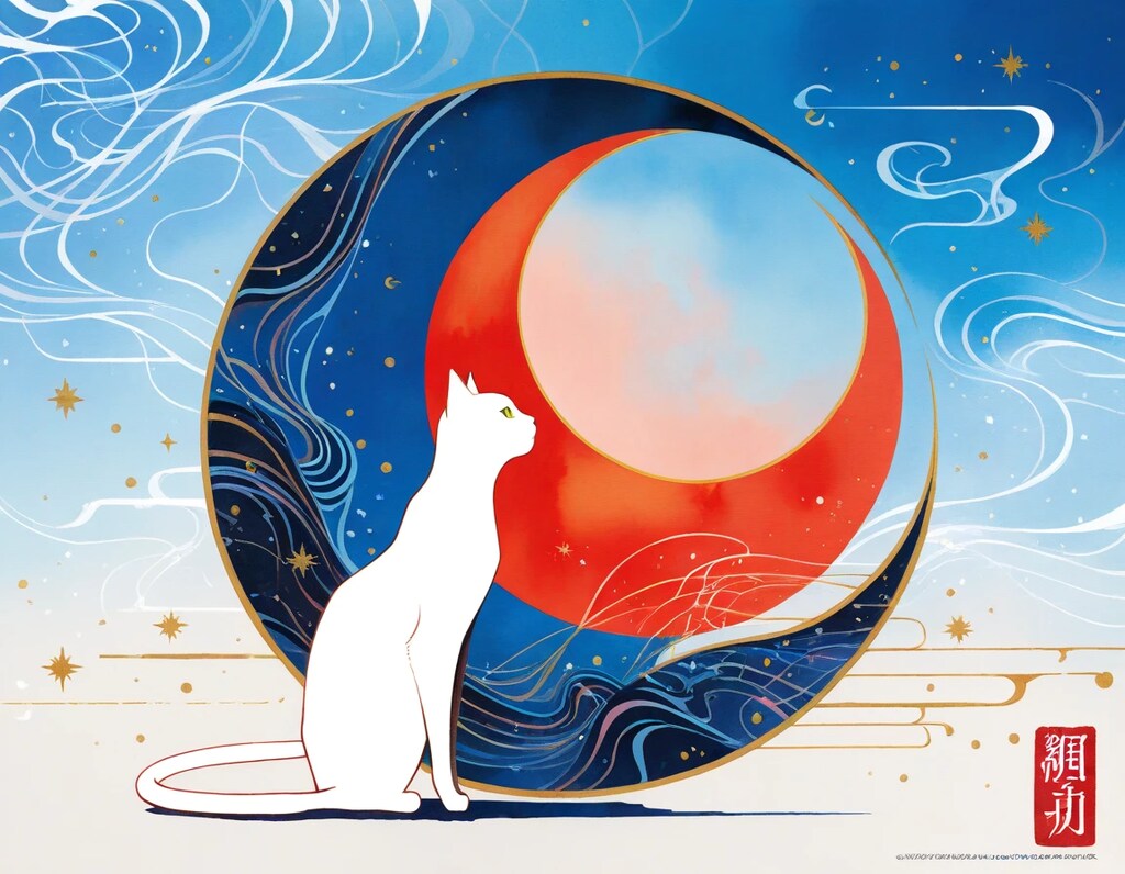 月と猫のシルエット