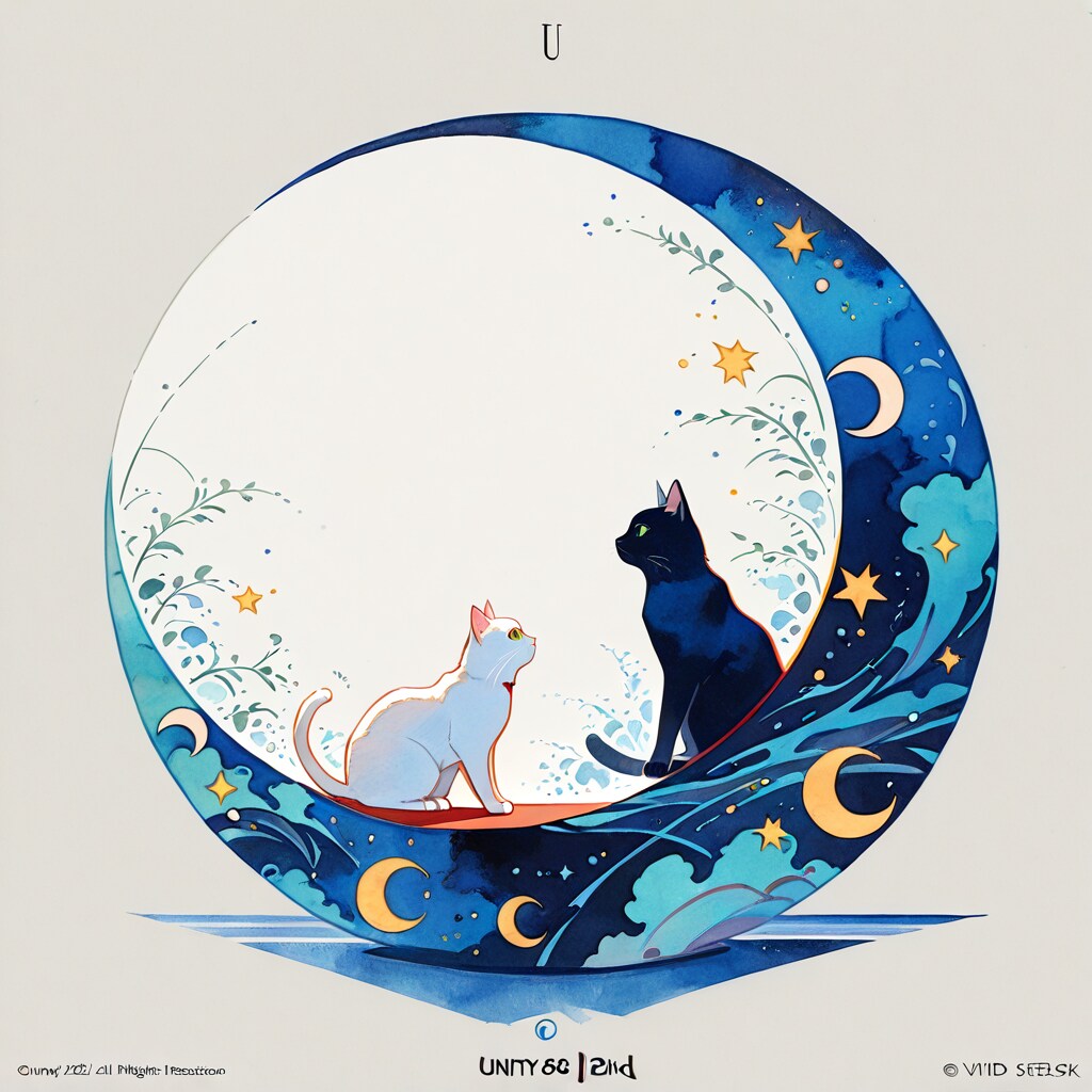 月と猫のシルエット