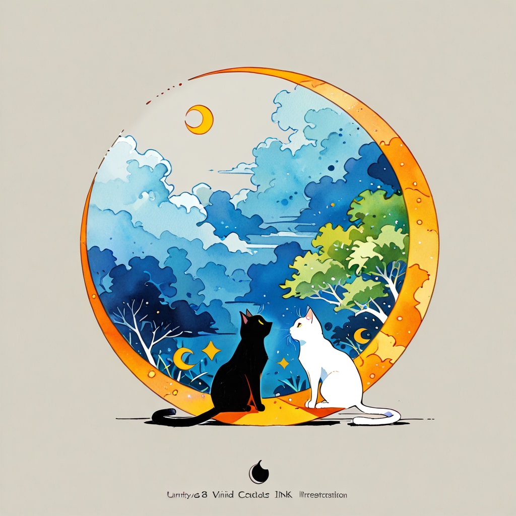 月と猫のシルエット