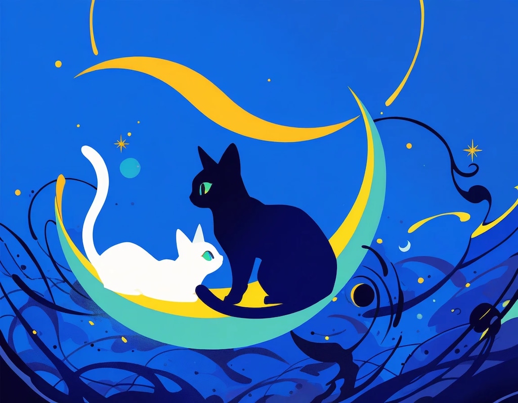 月と猫のシルエット