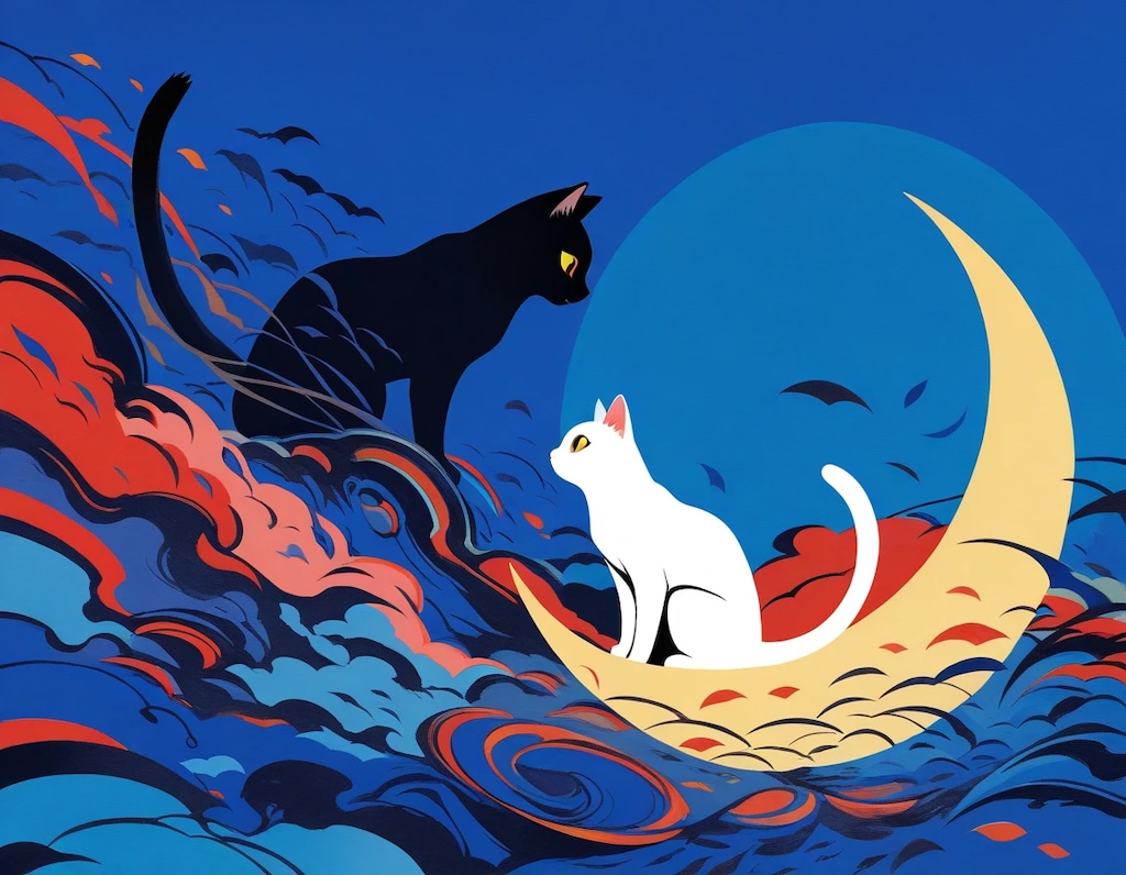 月と猫のシルエット