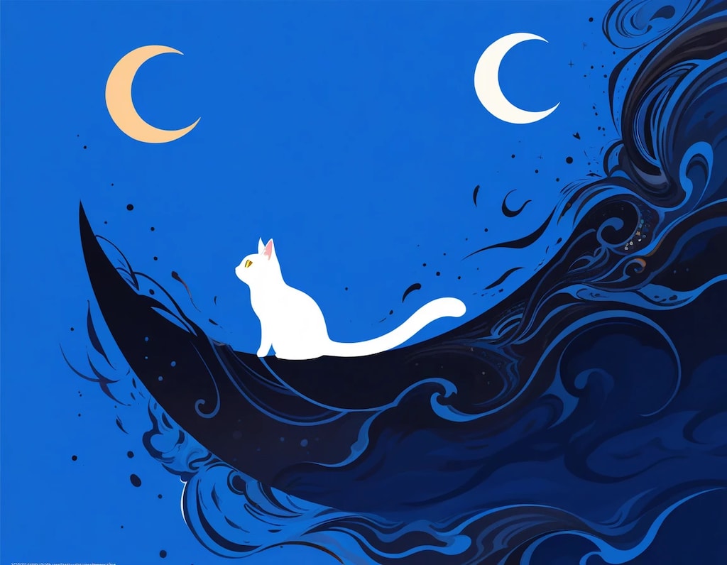 月と猫のシルエット