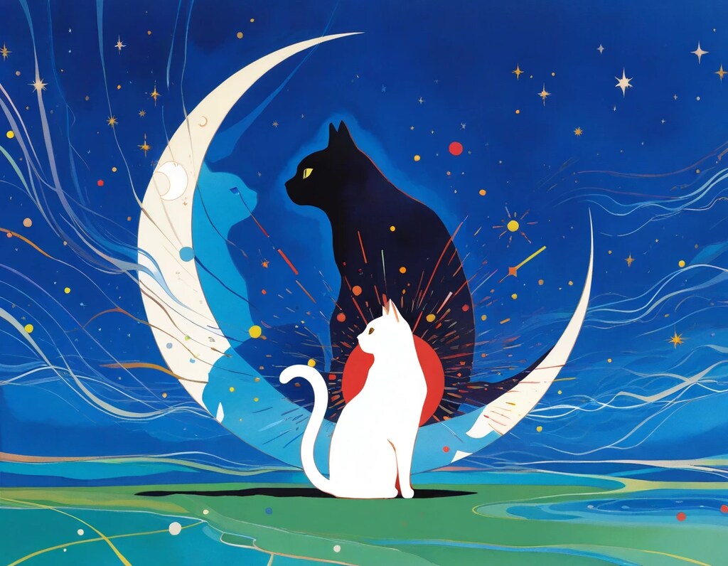 月と猫のシルエット