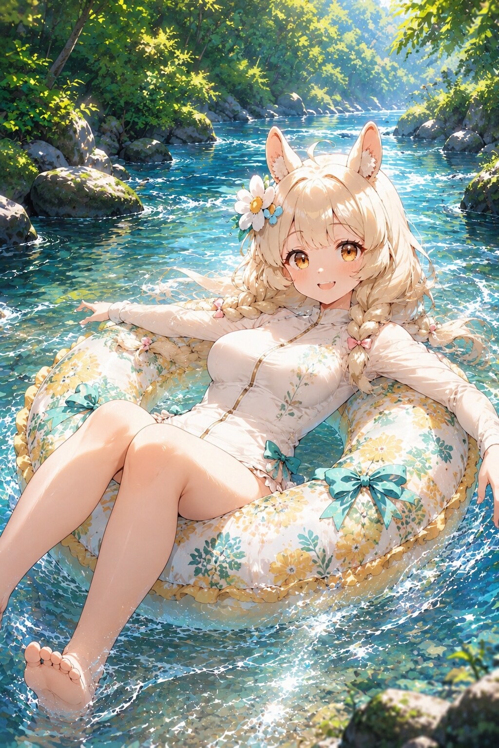 川遊びをするアルパカちゃん