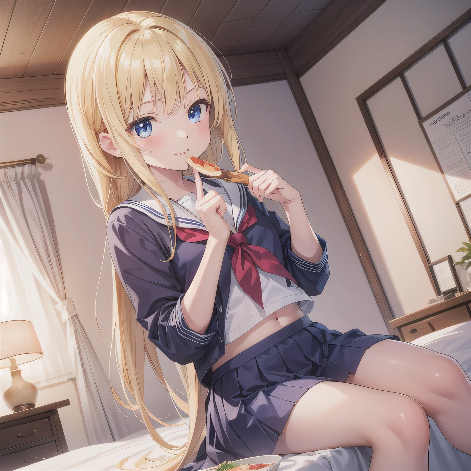 金髪ロングで寝室の少女６