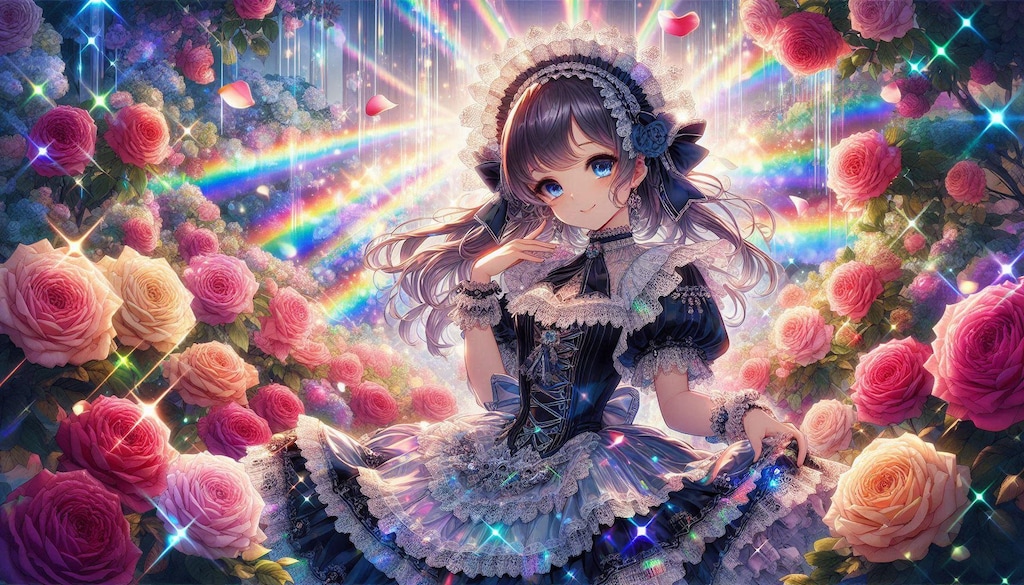 ゴスロリドレス美少女と薔薇園💕♪