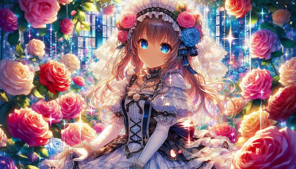 ゴスロリドレス美少女と薔薇園💕♪