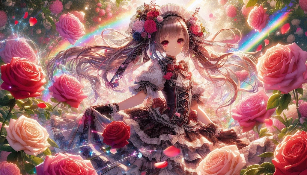 ゴスロリドレス美少女と薔薇園💕♪