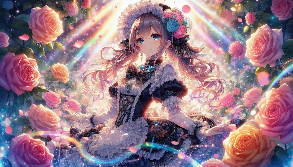 ゴスロリドレス美少女と薔薇園💕♪