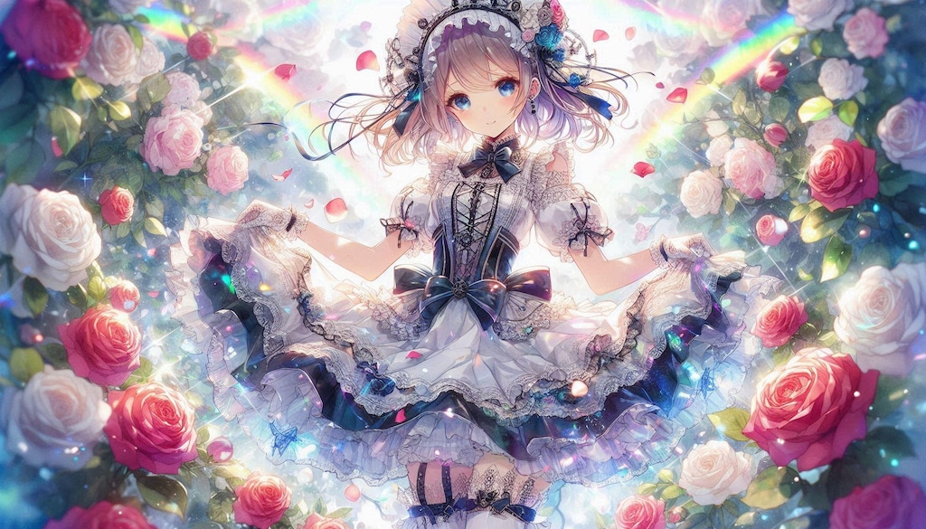 ゴスロリドレス美少女と薔薇園💕♪