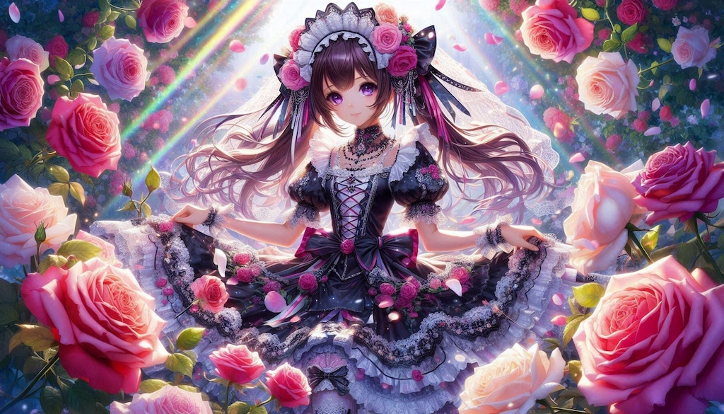 ゴスロリドレス美少女と薔薇園💕♪