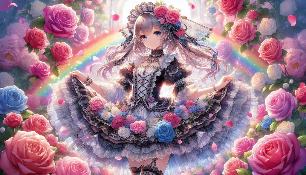 ゴスロリドレス美少女と薔薇園💕♪