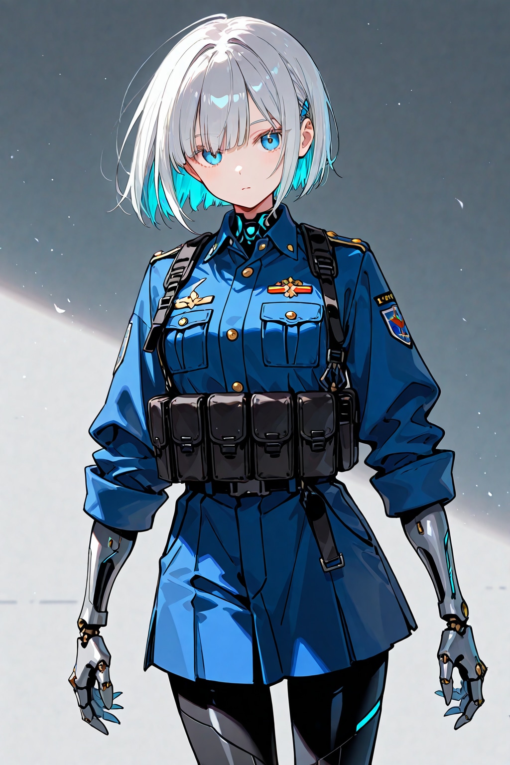 制服を着用した、サイボーグ娘