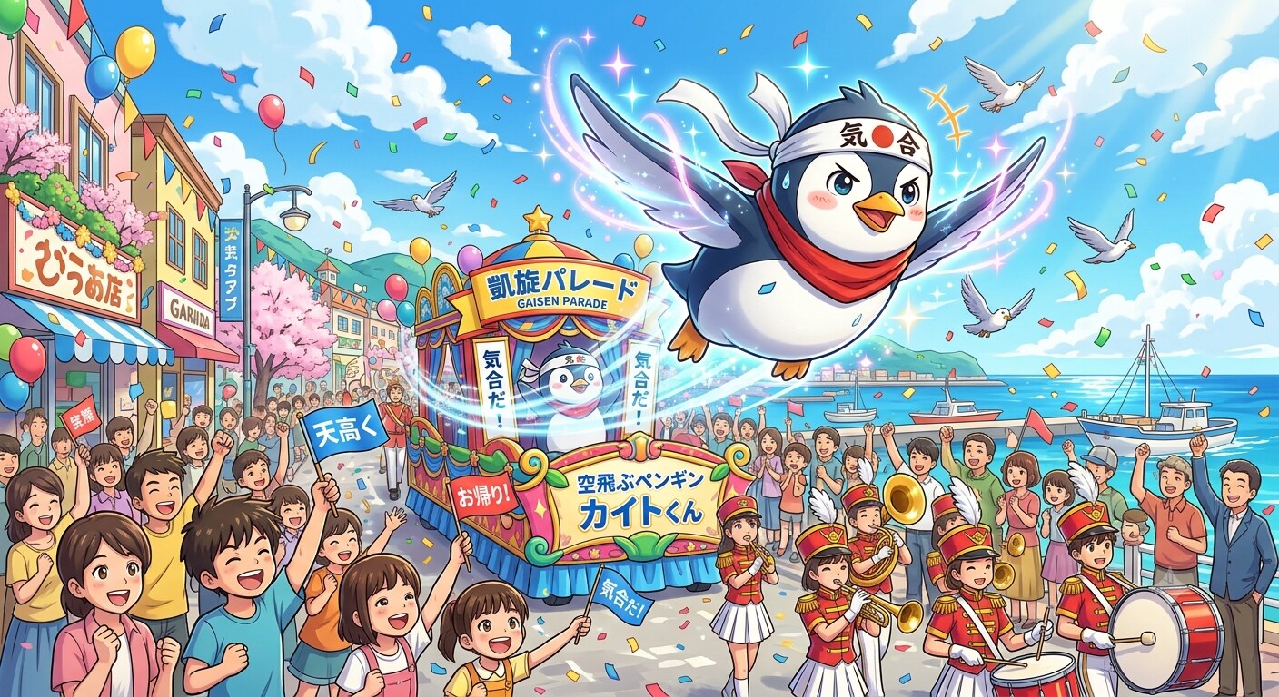気合で空飛ぶペンギンの凱旋パレード