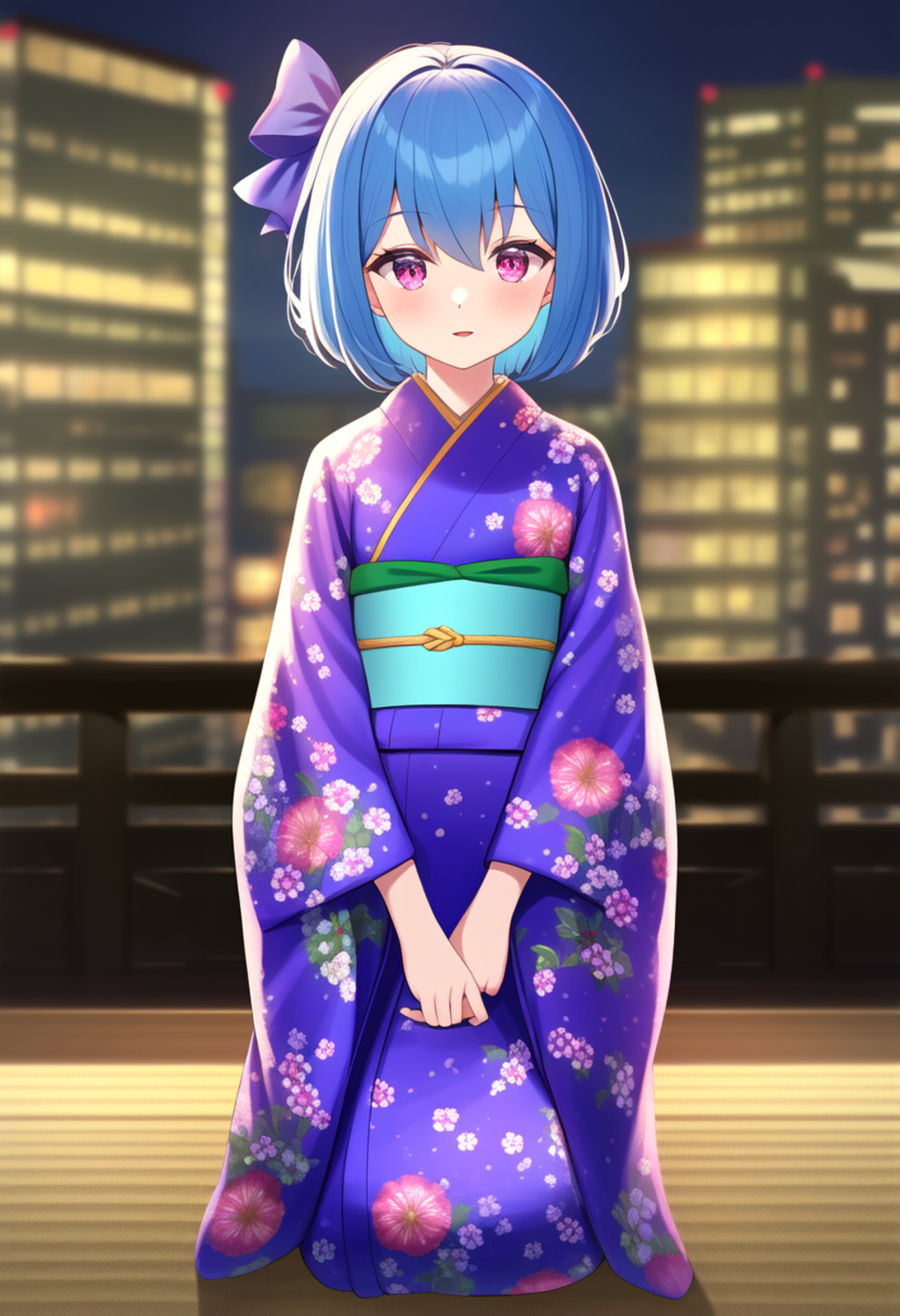 かおりちゃん　着物と東京の夜景
