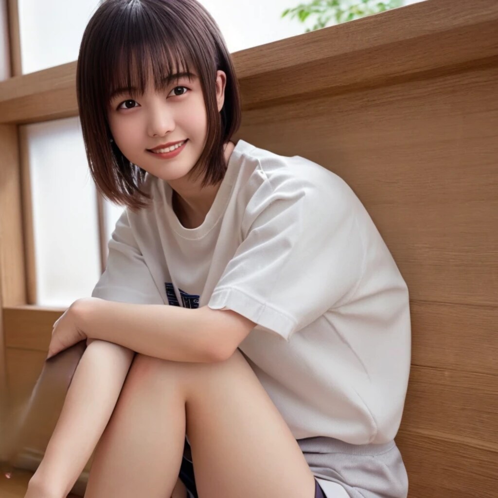 黒髪ボブで体操服の美女