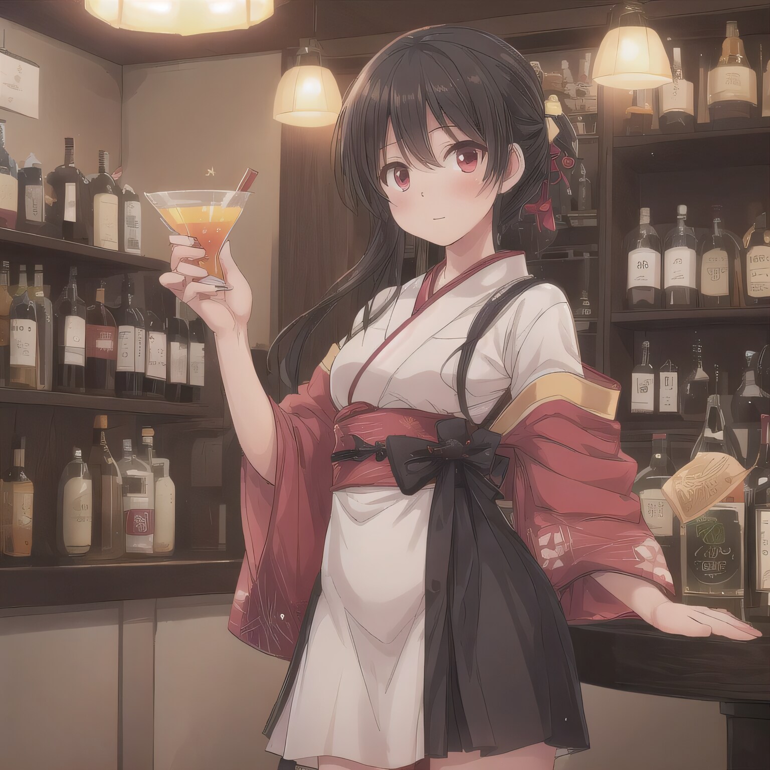 黒髪ロングで酒場の少女２６ | の人気AIイラスト・グラビア