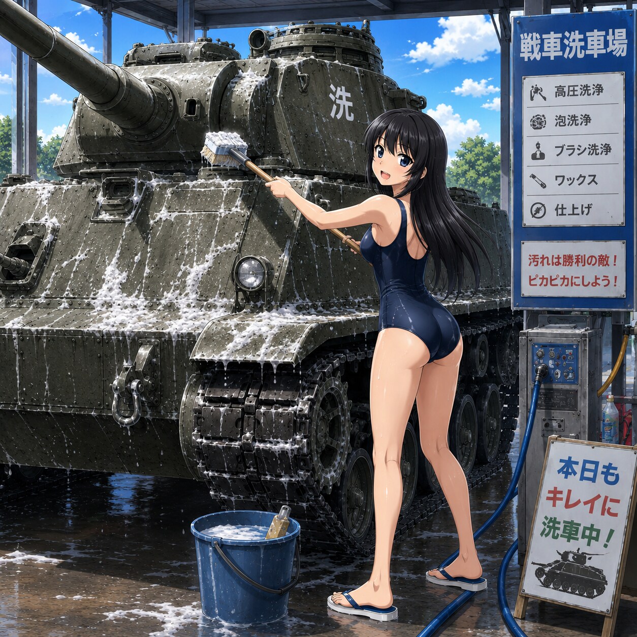 戦車を洗車