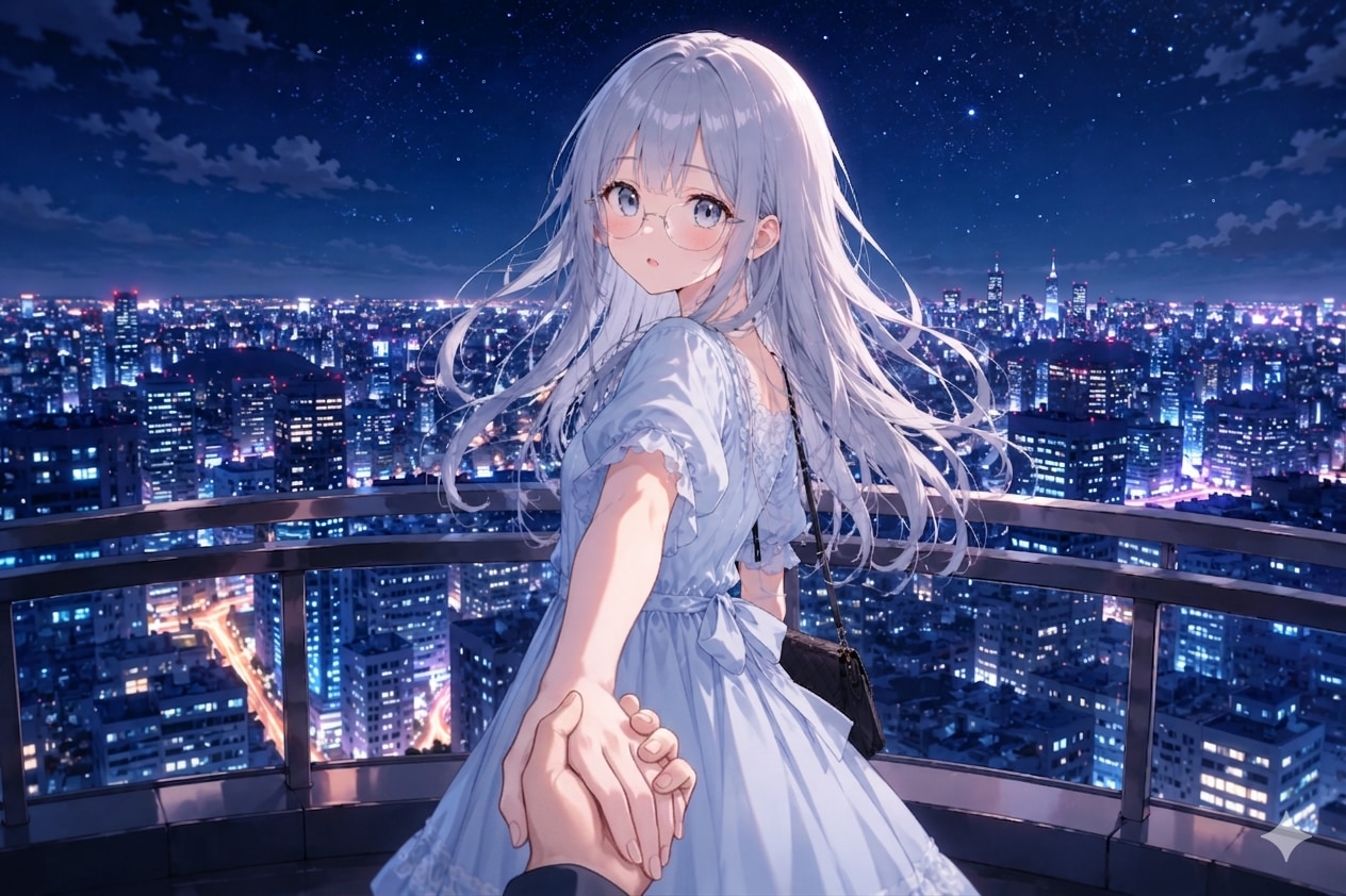 栞ちゃんと夜の都会の夜景デート | の人気AIイラスト・グラビア