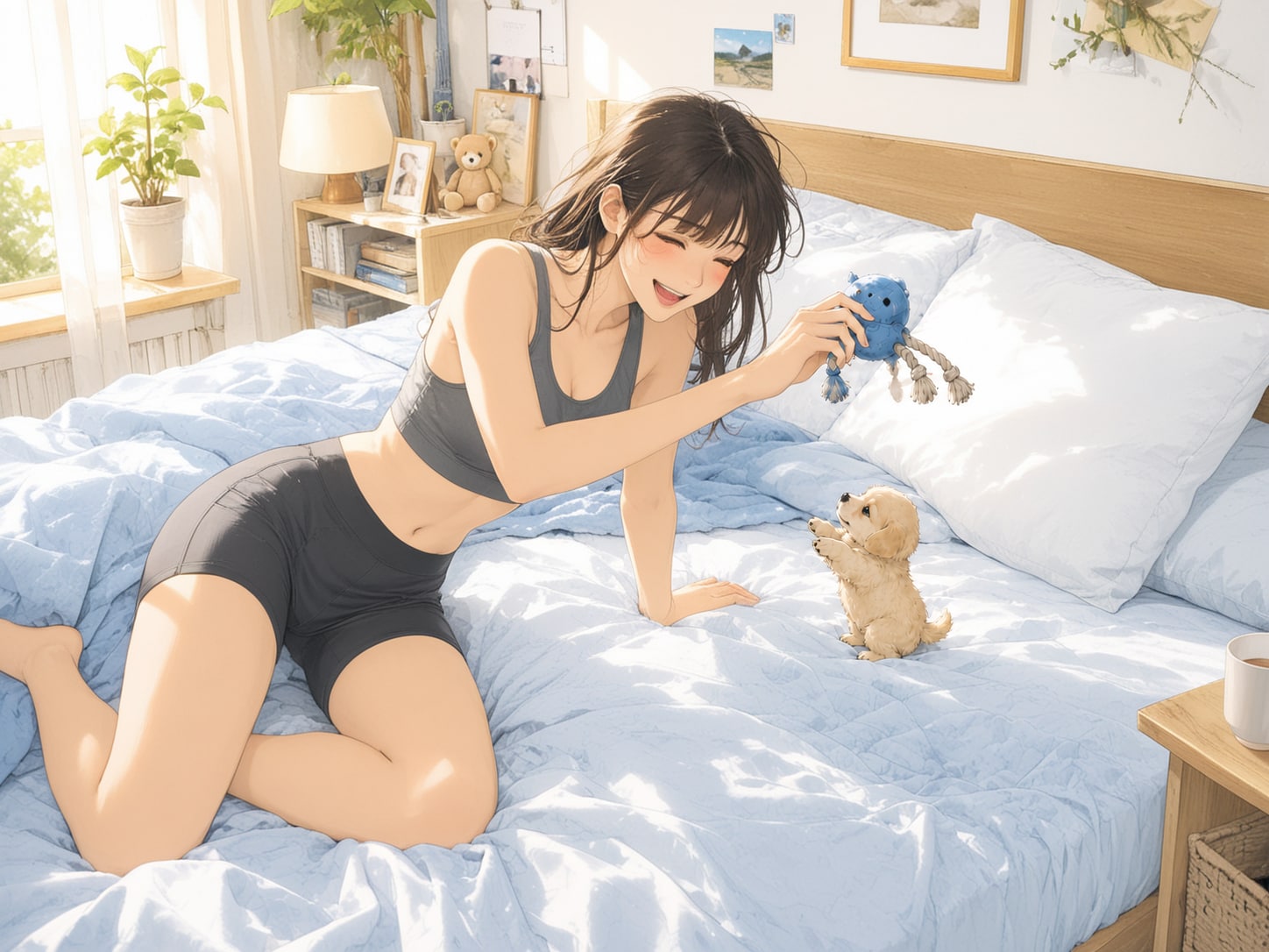 お姉さんと仔犬