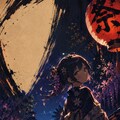 振り返る女と月 3枚目