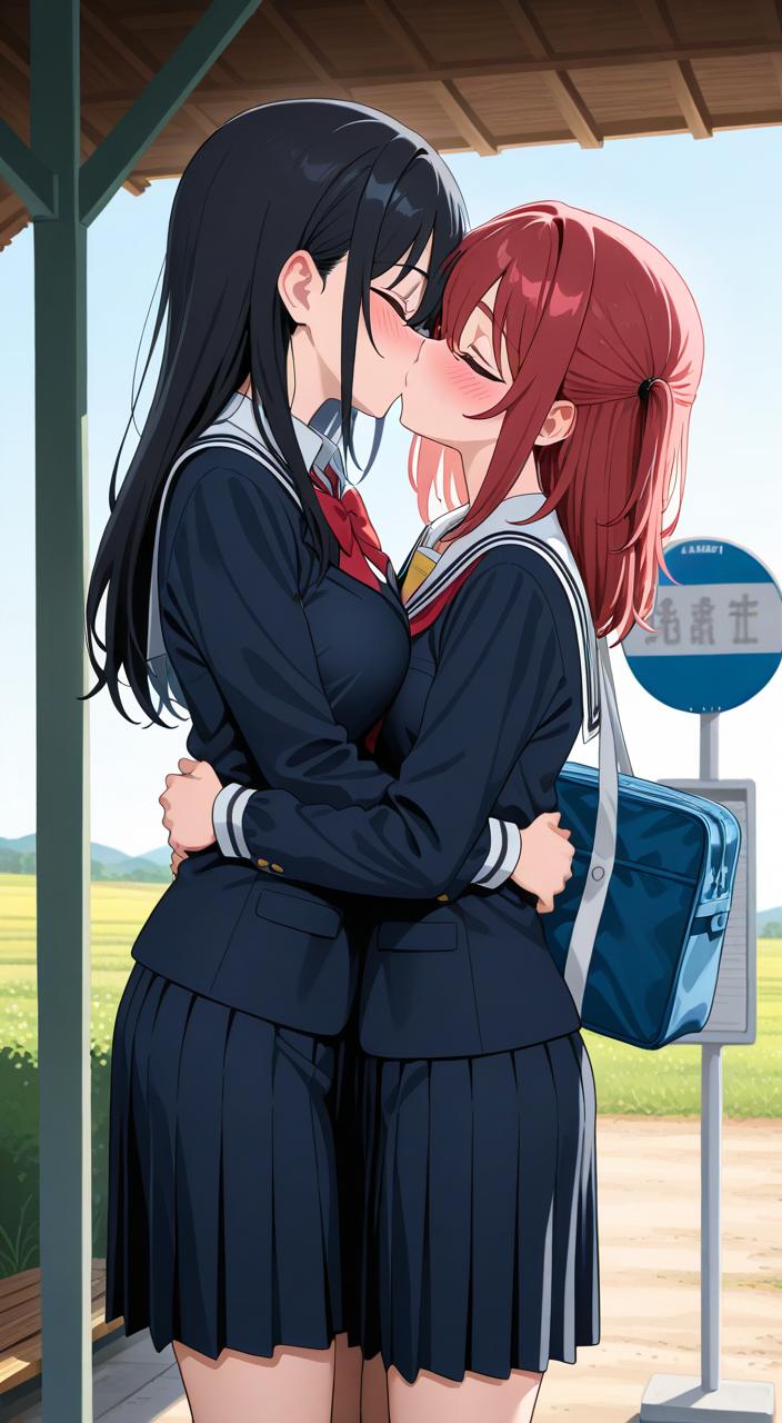 バス停の百合カップル
