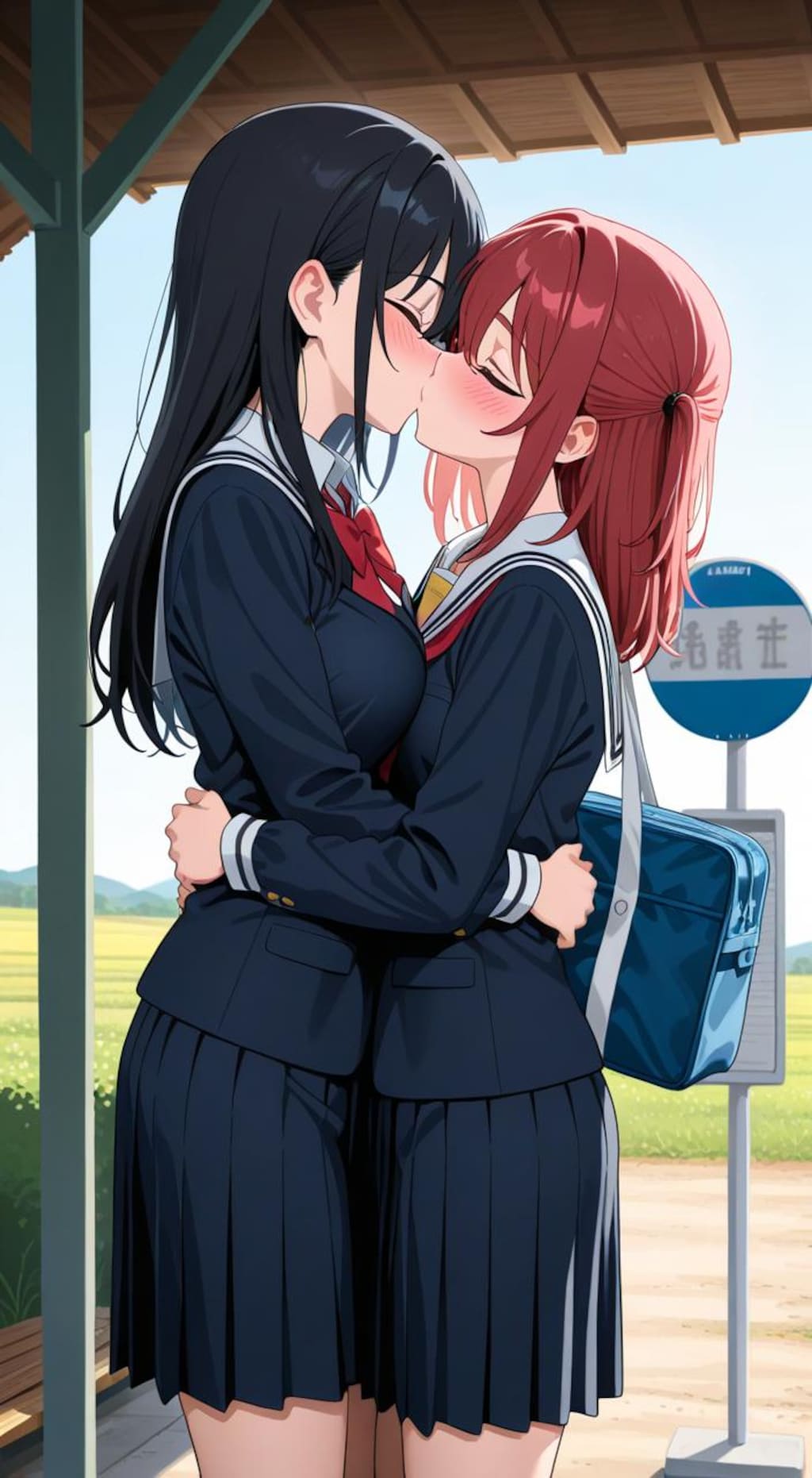 バス停の百合カップル