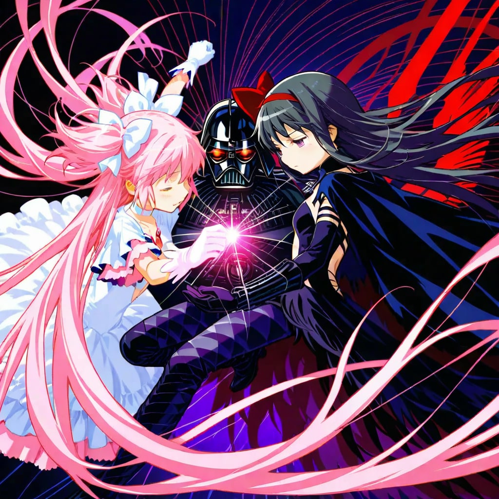 ベイダー卿と戦うアルティメットまどか＆悪魔ほむら