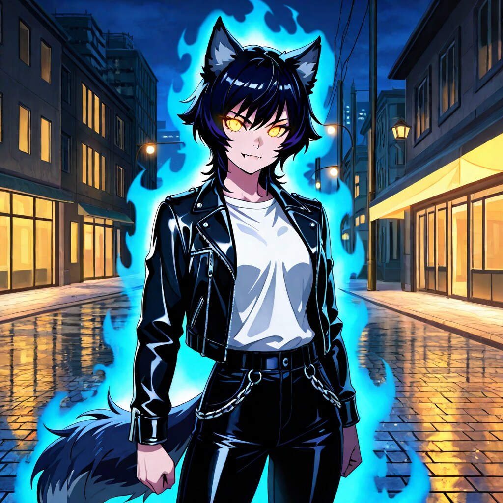 夜景キャンパスのクールな人狼女子