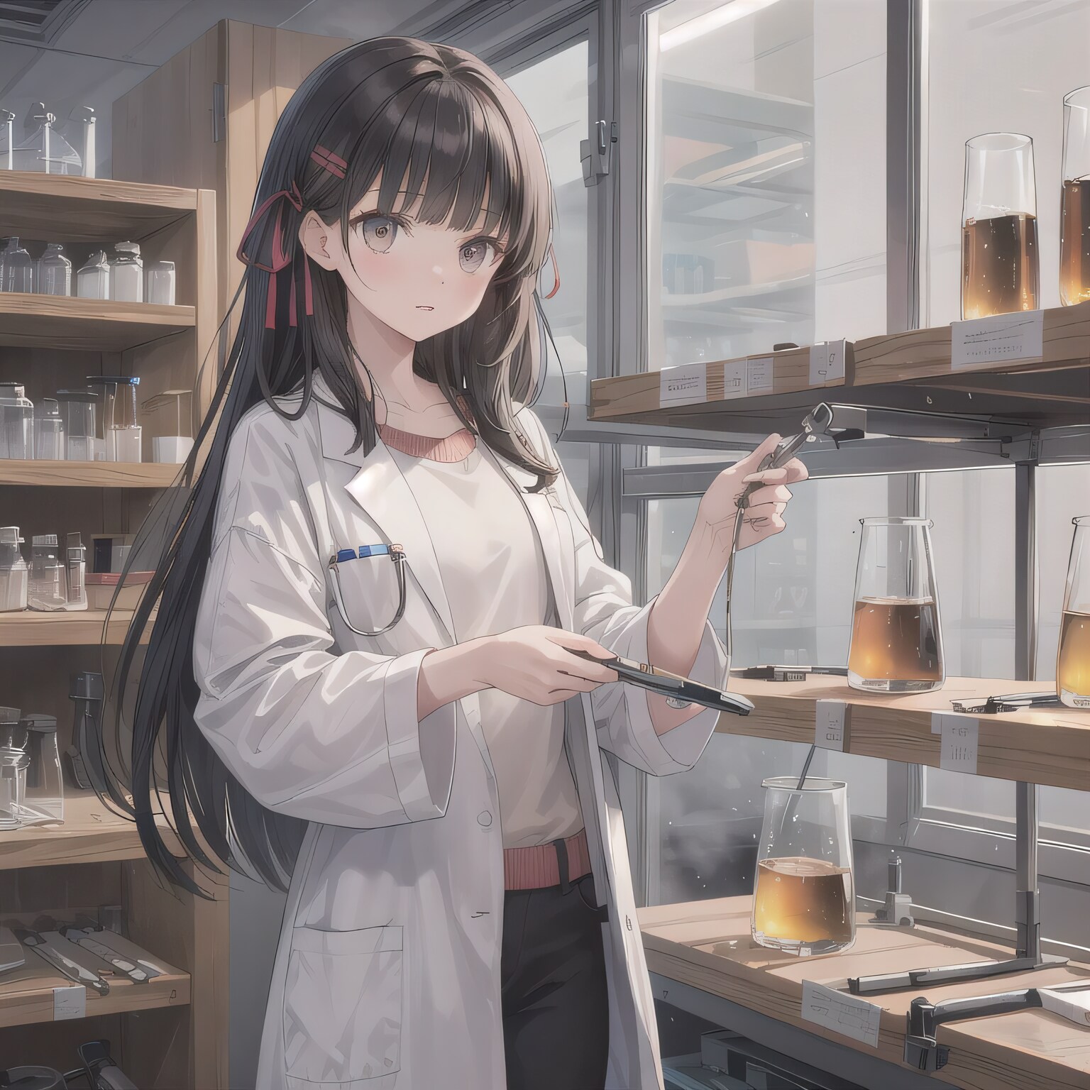 黒髪ロングで白衣の少女３６ | の人気AIイラスト・グラビア