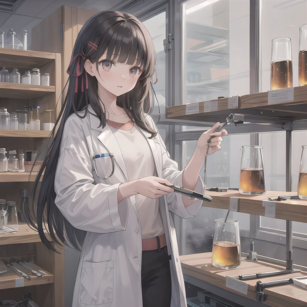 黒髪ロングで白衣の少女３６