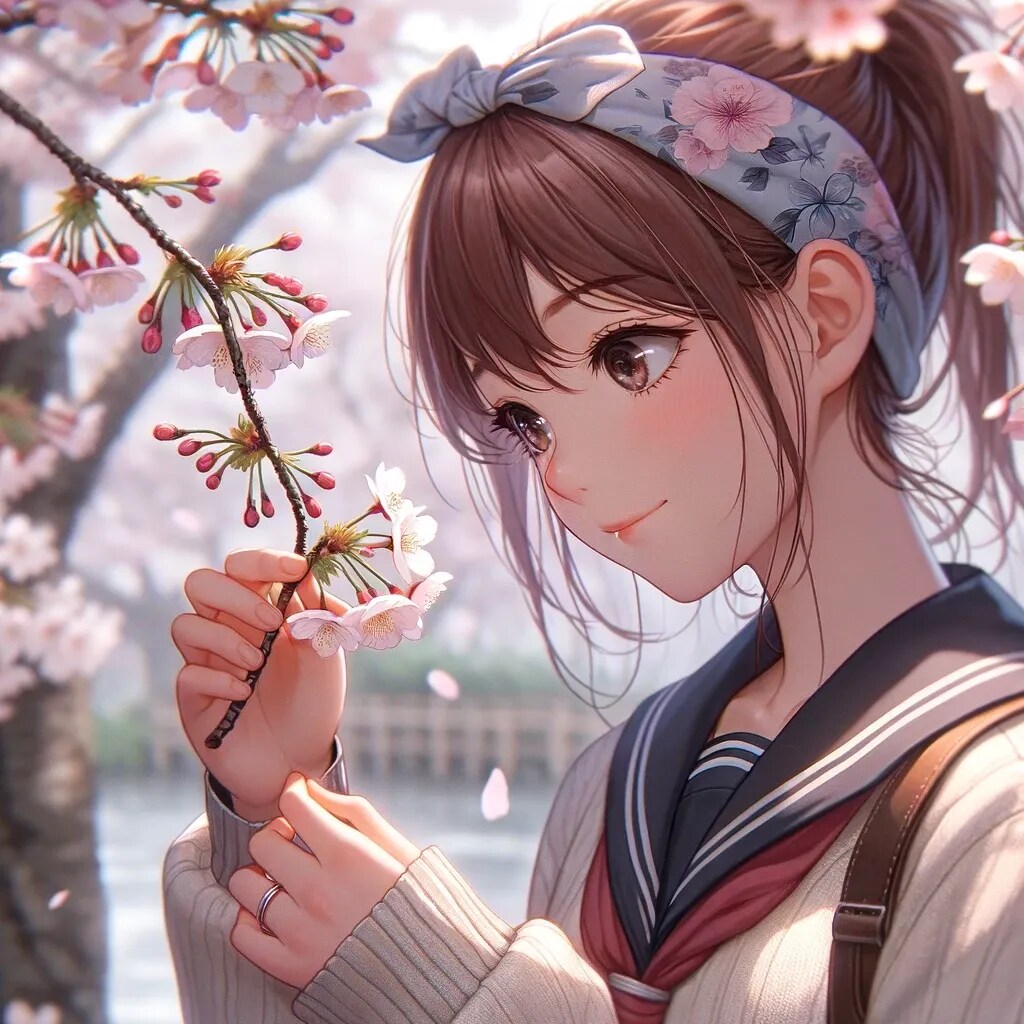 桜の美しさに見とれる
