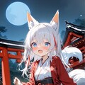 夜の神社の狐耳の少女 3枚目