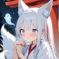 夜の神社の狐耳の少女 2枚目