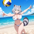 ビーチバレーをするユキタヌキちゃん 2枚目