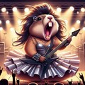 油絵アニメ風、鋼鉄製フリルドレスのヘヴィメタルアイドルマーモット 10枚目
