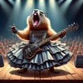 油絵アニメ風、鋼鉄製フリルドレスのヘヴィメタルアイドルマーモット 5枚目