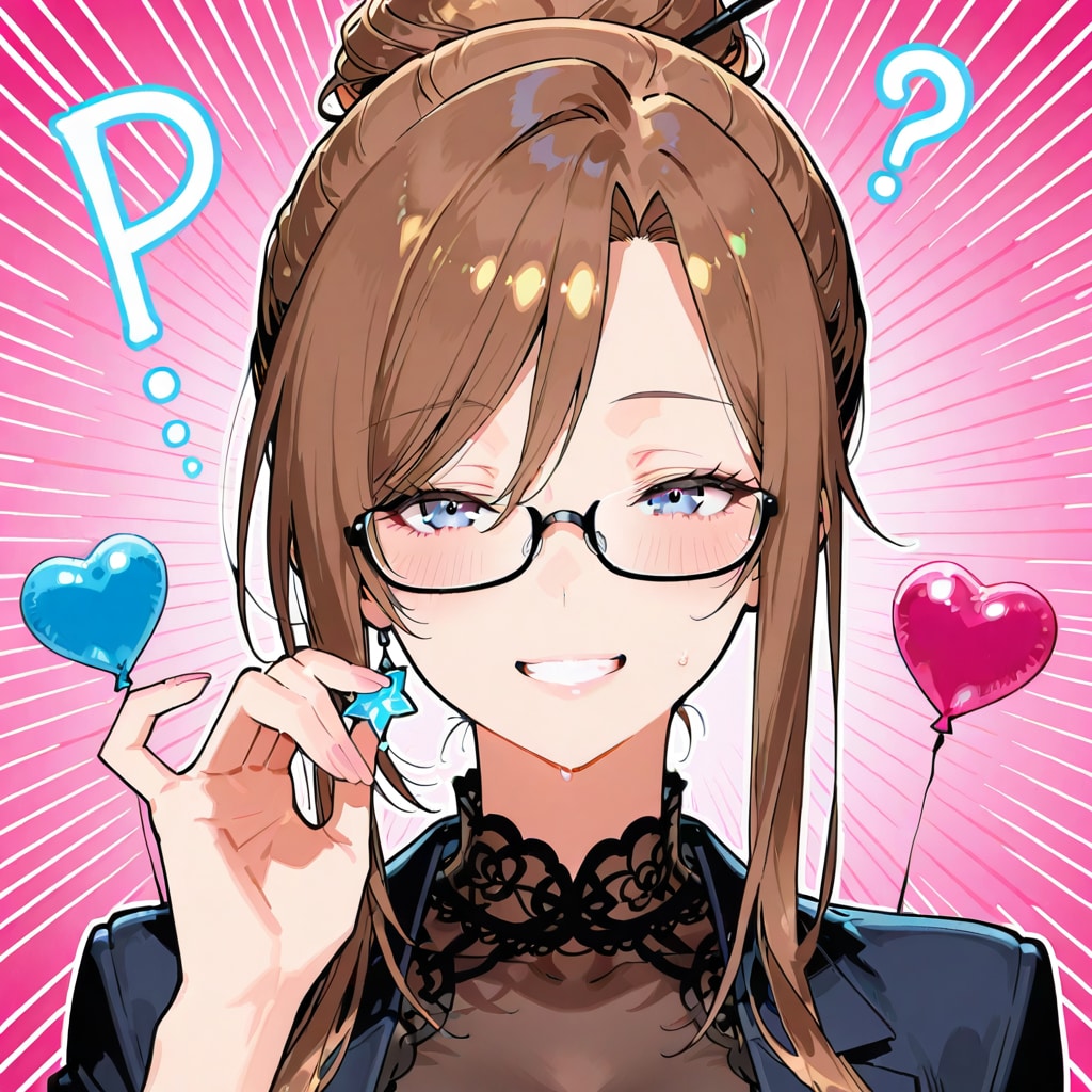 小さい風船を持つドヤ顔したお団子ヘアの美女教師 | の人気AIイラスト・グラビア