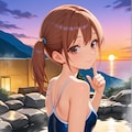 海が見える露天風呂に入るスク水サイドポニー女子 7枚目