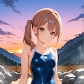 海が見える露天風呂に入るスク水サイドポニー女子 5枚目
