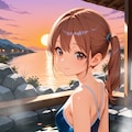 海が見える露天風呂に入るスク水サイドポニー女子 6枚目