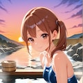 海が見える露天風呂に入るスク水サイドポニー女子 4枚目