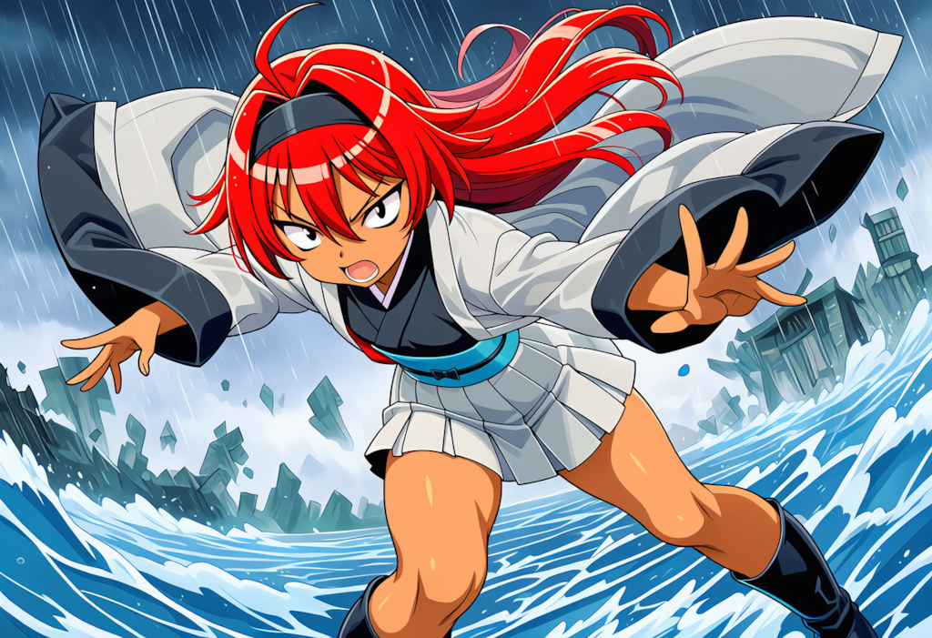 妖術で嵐を呼ぶ月羽