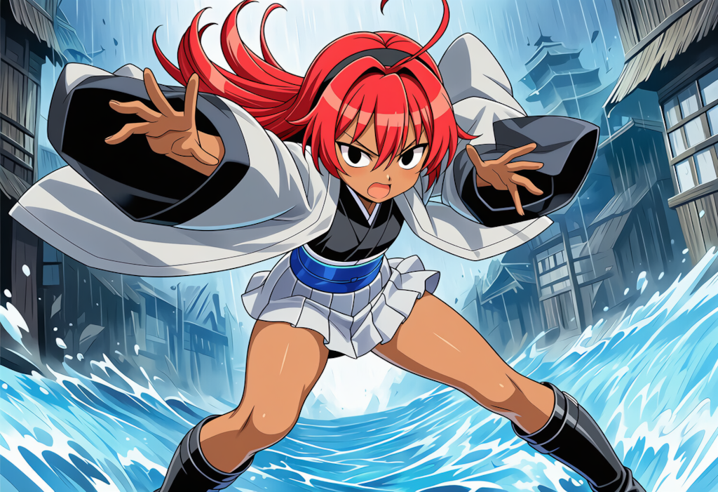 妖術で嵐を呼ぶ月羽